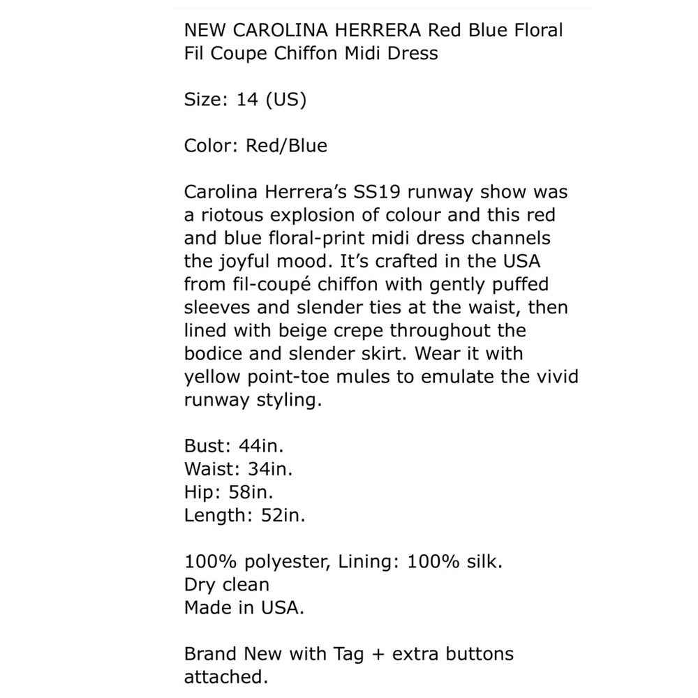 ❤💙 CAROLINA HERRERA Runway Floral Chiffon Maxi 14 - Picture 11 of 11